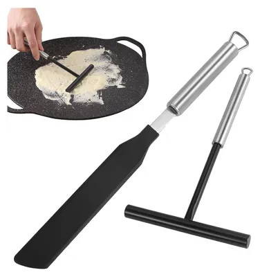 Produktbild von Crepes Verteiler Und Spatel - Teigverteiler Wender Fš¹r Cršºpes Maker - Edelstahl Und Silikon Backwerkzeuge Fš¹r Zuhause Kš¹che Backen Kochen