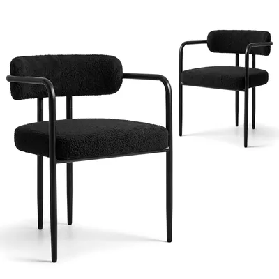 Image de Ensemble de 2 chaises de salle à manger Puluomis avec accoudoirs, chaises de cuisine ergonomiques avec assise rembourrée, revêtues en polaire douce, capacité de charge de 120 kg, couleur noire