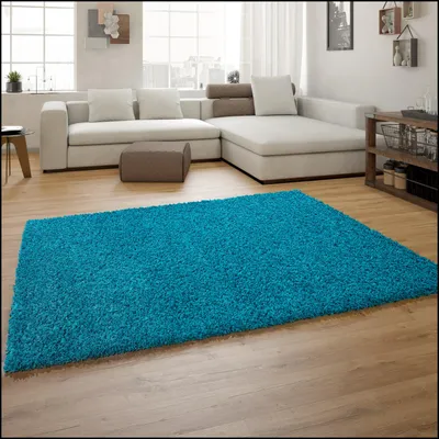 Produktbild von TT Home Hochflor Shaggy Teppich Preishammer Uni Einfarbig in Türkis Modern Größe 140x200 cm
