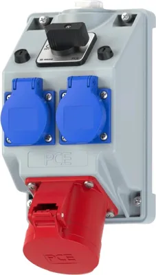Immagine prodotto di PC ELECTRIC Combinazione di prese a muro, CEE 32A, 5p, 2xSSD, interruttore 0/1, IP44, 1 pz.