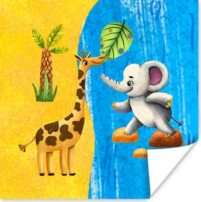 Produktbild von MuchoWow® Poster Elefant - Giraffe - Strand - Meer 75x75 cm - Wand Dekoration
