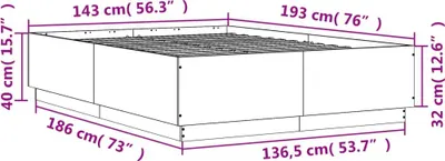 Image de vidaXL Cadre de lit avec LED Chêne Sonoma 140x190 cm Bois composite