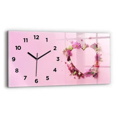 Produktbild von Wallfluent Wanduhr – Stilles Quarzuhrwerk - Uhr Dekoration Wohnzimmer Schlafzimmer Küche - Zifferblatt - schwarze Zeiger - 60x30 cm - Herz der Blumen