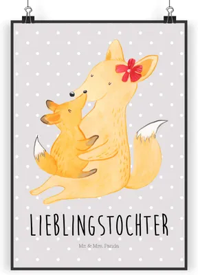 Produktbild von Mr. & Mrs. Panda Bild Fuchs Mama DIN A3 - Grau Pastell - Geschenk, Tochter, Mutter, Muttertag, drucke, kunstdruck poster, Plakat, Posterdruck, wanddeko, Schoß