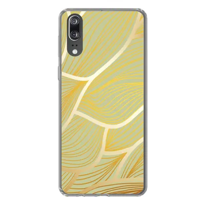 Produktbild von MuchoWow® Handyhülle Schutzhülle Hülle für Huawei P20 Goldene Wellen auf grünem Hintergrund Silikon Softcase Handy Hülle - Hardcover
