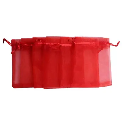 Produktbild von Rote Organzasäckchen mit Kordelzug – Elegante Geschenkbeutel für Schmuck, Gastgeschenke, Hochzeiten & Bastelarbeiten