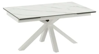 Immagine prodotto di Tavolo allungabile Vetroceramica 1 160/240cm con top in Vetroceramica marmo bianco lucido su vetro temperato e base in metallo - Stones