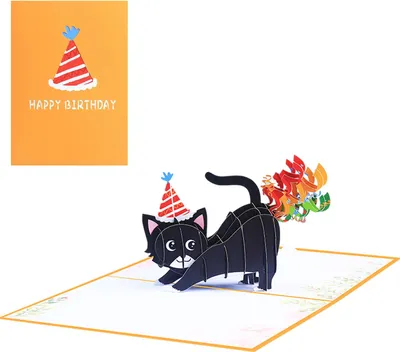 Produktbild von Pop-up-Geburtstagskarte mit Katze, lustige Geburtstagskarte für Katzenliebhaber, fröhliche 3D-Geburtstagskarte, humorvolle 3D-Geburtstagskarte mit Katze, Pop-up-Karte für Freunde, Frauen, Männer, Mütter, Ehefrauen, Töchter, Kinder, Freundinnen