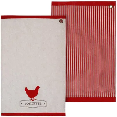 Immagine prodotto di Asciugamani da cucina in cotone POULETTE, 45 x 70 cm, Confezione da 2