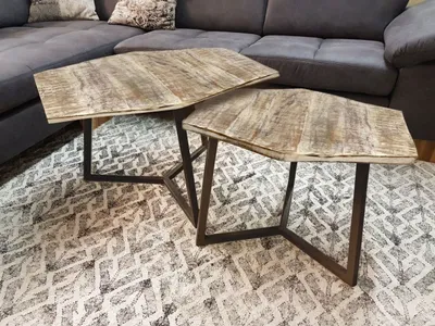 Produktbild von Couchtisch Set 2 Stück Wohnzimmer Tisch Satztisch Paris Metall-Gestell schwarz weiß oder altsilber altsilber - weiß gekälkt