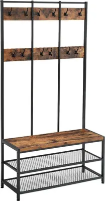 Produktbild von Industrialny Wieszak Loftowy z Ławką i 2 Półkami Brązowo-Czarny 184cm