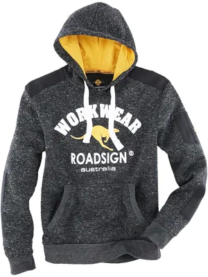 Produktbild von Roadsign Herren Strickfleecehoody mit Frontprint - Kapuzenpullover Fleece mit Kängurutaschen in Schwarz-Gelb Größe XL