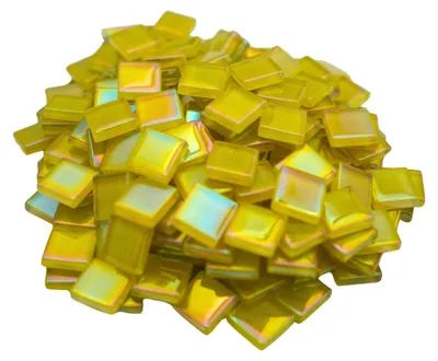 Produktbild von Elzusha – Quadratische Glasmosaikfliesen, 1,5 cm, 0,5 kg, gelb, irisierend, für Dekoration