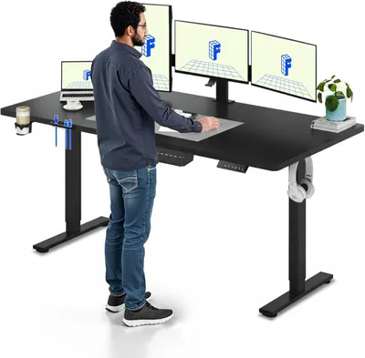 Obrázek produktu pro Elektricky výškově nastavitelný psací stůl, rozměry 180x80 cm, černý, s paměťovou funkcí a systémem pro vedení kabelů