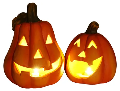 Pompoen-Windlicht-Set 2er, Herbstdeko, Halloween, LED-Timer