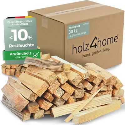 Produktbild von holz4home® podpalovací dřevo 30 kg I délka polen cca 15 cm I dřevo do krbu, na gril nebo BBQ I podpalovací dřevo měkké dřevo komínový podpalovač podpalovač na grilování troud