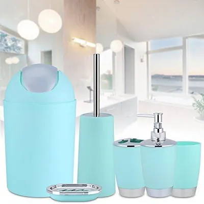 Productafbeelding van Badkameraccessoireset 6-delig, lichtblauw chroom, resin, voor badkamer
