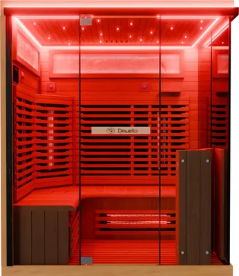 Produktbild von Dewello® Infrarotkabine Infrarotsauna KENORA 160x120 für 2-3 Personen aus Hemlockholz, Dual-Therm, mit Salzsteinoptik