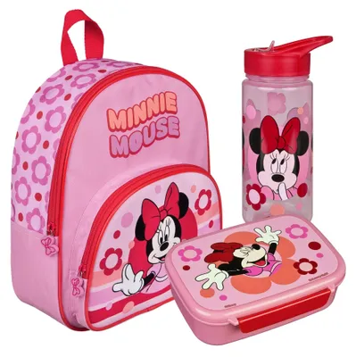 Produktbild von Minnie Mouse Kindergarten Set 3-tlg. - Kinderrucksack mit Trinkflasche & Brotdose