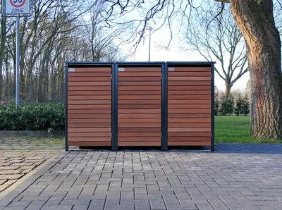 Produktbild von 3 Mülltonnenboxen  für 240 Liter-Mülltonnen in Edeldesign Anthrazit / Edelholz