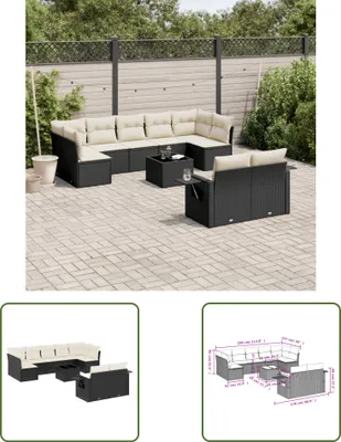Produktbild von The Living Store 10-tlg. Garten-Sofagarnitur mit Kissen Schwarz Poly Rattan