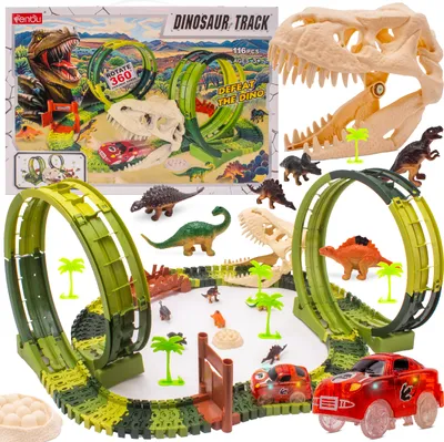 Produktbild von Rennbahn Dinosaurier Auto Rennbahn Rennstrecke Dino Park Racetrack Set mit Auto Magic Track Autorennbahn spielzeugauto kinderspielzeug 116 Teile Sun Baby