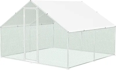 Image de Aopunly Poulailler 3x3x2m Poulailler pour petits animaux Enclos pour petits animaux Volière Enclos libre Cage à poules Poulailler en acier galvanisé avec toit