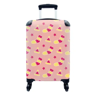 Produktbild von MuchoWow® Koffer Handgepäck Trolley Rollkoffer Kleine Reisekoffer mit 4 Rollen - Socken - Schnittmuster - Weihnachten - Cabin Size < 55x40x23 cm & 55x40x20 cm - Fotokoffer - Kabinenkoffer - Boardgepäck - Reise-Box - Reisekoffer - Reisegepäck - Koffer mit Bild - Trolley für Kinder