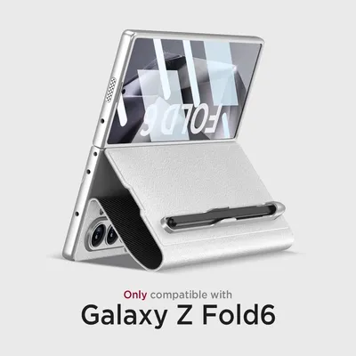Produktbild von Handyhülle für Samsung Galaxy Z Fold 6 Hülle mit Displayschutz, Stander Leder Klapphülle mit Kartenhalter & Magnetverschluss & Stifthalter Silber