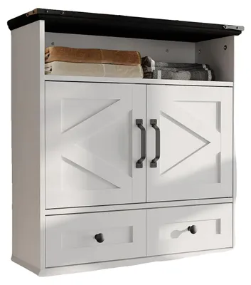 Immagine prodotto di Armadietto medico da parete, ripiani regolabili, stile rustico, bianco con cassetto