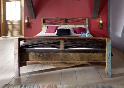 Produktbild von MASSIVMOEBEL24 Bett Altholz 200x200x100 mehrfarbig lackiert NATURE OF SPIRIT #48