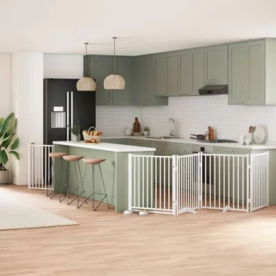 Produktbild von Faltbares Hundetor mit Tür in Weiß, 480 cm aus Pappelholz