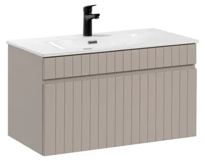 Productafbeelding van Set voor badkamer ICON: onderkast 80cm cachemire + inbouwwastafel wit
