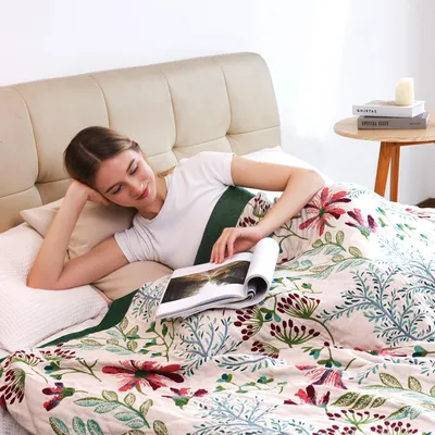 Imagen del producto de Manta de doble cara, 100% algodón orgánico, 200 x 230 cm, ideal para sofá y cama