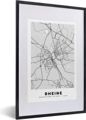 Produktbild von MuchoWow® Gerahmtes Poster Karte - Deutschland - Rheine - Stadtplan 40x60 cm - Poster mit Schwarzem Bilderrahmen Wandposter Rahmen Foto Bilder - Poster in Rahmen