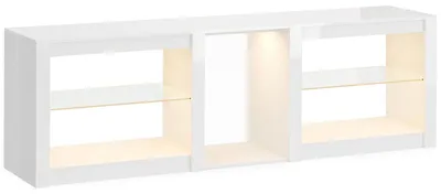 Produktbild von TV-LowboardmitRGB-LED-Beleuchtung,ModernesTV-MöbelmitverstellbarenGlasböden,fürFernseherbis75Zoll,Weiß