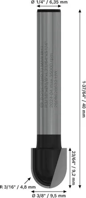 Produktbild von PRO Hohlkehlfräser, R 3/16", Schaft 1/4"