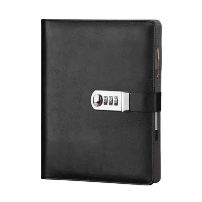 Produktbild von A5 Notizbuch mit Zahlenschloss, Kunstleder, 160 Seiten Nachfüllbar,Business Tagebuch, Schwarz
