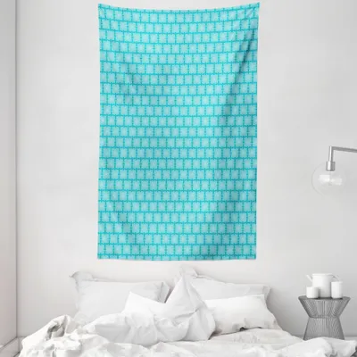 Produktbild von ABAKUHAUS Blauer Mandala Wandteppich und Tagesdecke, Die Wiederholung Boho Motive aus Weiches Mikrofaser Stoff Waschbar ohne Verblassen Digitaldruck, 140 x 230 cm, Hellblau und Weiß