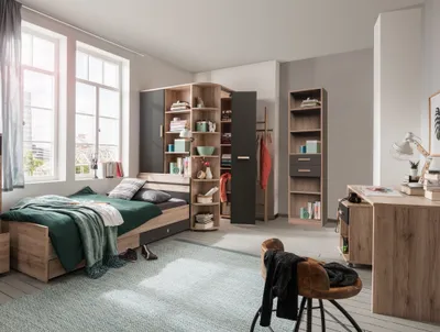 Produktbild von Jugendzimmer komplett Möbel Cariba 6 teiliges Komplett Set in Eiche San Remo und Graphit Jugendzimmermöbel