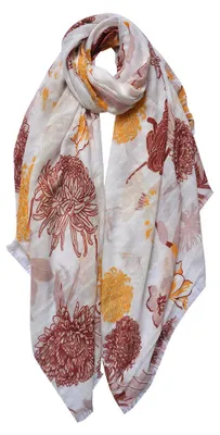 Productafbeelding van Clayre & Eef, sjaal voor dames, 90x180 cm, rood-geel, synthetisch materiaal, bloemenprint