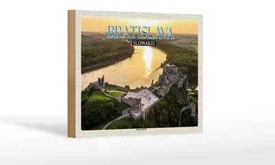 Produktbild von Holzschild Reise 18x12 cm Bratislava Slowakei Burg von Devin