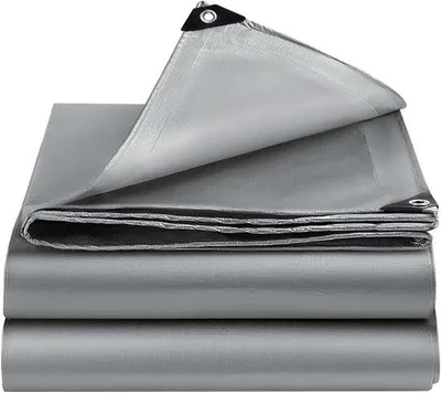 Productafbeelding van Zeil voor buiten, dekzeil met oogjes, waterdicht polyethyleen, waterdicht zeil voor buiten, tuin, paviljoen, camping, zwembad, auto, boot, hout, zilver, 6 x 6 m