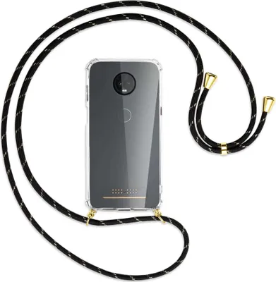 Produktbild von Handykette Backcover-Schutzhülle mit Band (Metall goldfarben) für Motorola Moto Z3 Play - schwarz/gold
