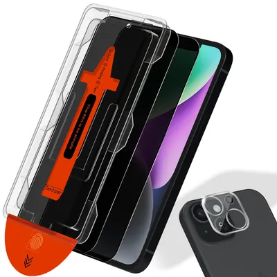 Produktbild von 2-Pack iPhone 14 Displayschutzfolie Privacy & 1-Pack Kameraschutz - Gehärtetes Glas | [Automatische Installation] - Blasenfrei