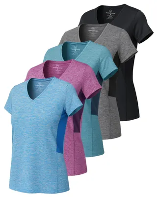 Immagine prodotto di Real Essentials, maglietta a maniche corte da donna, modello aderente, set da 4, taglia M