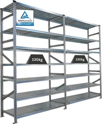 Produktbild von Fachbodenregal PROXIMO mit  Stecksystem | Komplettregal | HxBxT 250x300x60cm | 7 Ebenen | Beidseitig nutzbar | Verzinkt
