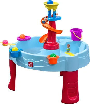 Produktbild von Step2 Spiral Slide Wasserspieltisch | Großer Wassertisch mit 13-teiligem Zubehörset | Garten Wasser Spieltisch für Kinder in Blau & Rot