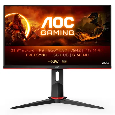 Zdjęcie produktu dla AOC G2 24G2U5/BK, 60,5 cm (23.8"), 1920 x 1080 px, Full HD, LED, 4 ms, Czarny, Czerwony