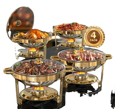 Immagine prodotto di Chafing dish, acciaio inossidabile, coperchio in vetro, confezione da 4